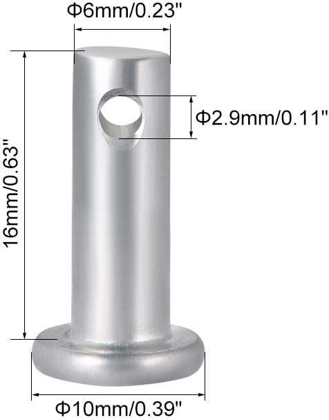 sourcing map Single Hole Clevis Pins,6mm x 16mm Flat Head Zinc-Plating Steel 10 Pcs, Silver - Image 3