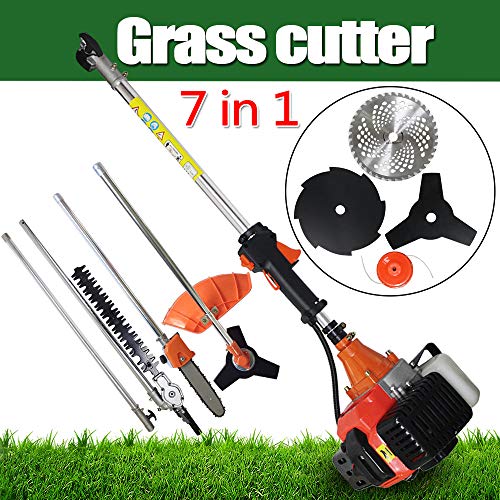 PROMOTOR 7 in 1 Multi Tool Grass Trimmer, 52CC 2 Strokes Gasoline Handheld Grass Shears Hedge Trimmer Attachment Edger Attachment Brush Cutter Blade