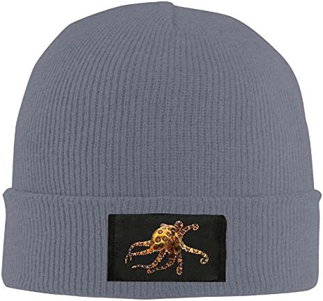 ReBen Unisex Blue Ringed Octopus Warm Winter Knit Plain Beanie Hat Skull Cap Black