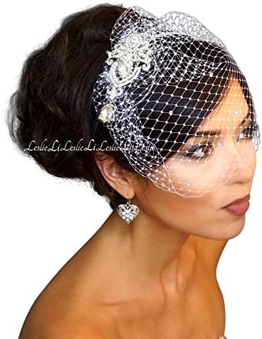 Leslie Li Women's Crystal Chandelier Brooch & Crystal Bridal Birdcage Veil One Size Ivory 27-30843