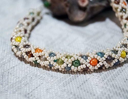 Multicolored bracelet, tubular netted bracelet, handmade bracelet, offwhite bracelet, tubular bracelet, rope bracelet, seed bead bracelet