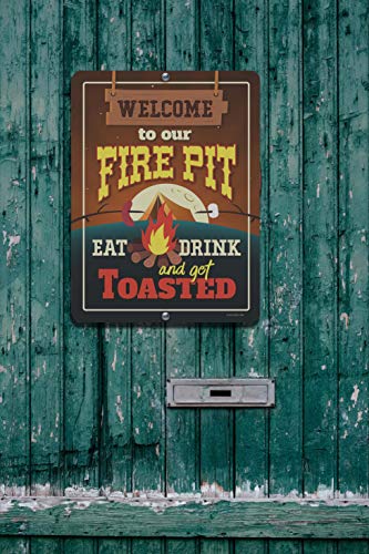 Honey Dew Gifts Funny Camping Signs, Welcome to Our Fire Pit Eat Drink and Get Toasted, 9 x 12 inch Novelty Tin Camper Decor - Thumbnail 3