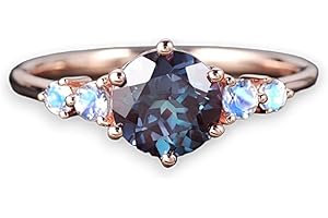 SHAMA JEWELS HUB Vintage Round Cut Alexandrite and Moonstone Engagement Ring, Unique 14K Rose Gold Five Stones Alexandrite We