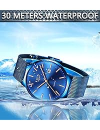 Relojes para hombre, ligeros, relojes de moda para hombres, deportivos, impermeables, de malla de acero inoxidable, para hombres, vestido de negocios con fecha, reloj de cuarzo analógico azul completo.