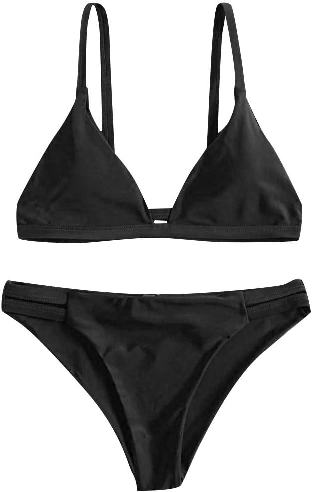 Women's Bikini, Solid Set Swimsuit Two Piece Filled Bra Swimwear Beachwear