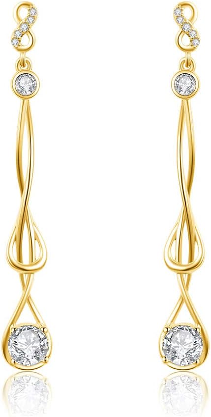 Women Girls Long Chain Threader White Round Cubic Zirconia Long Tassel Strand Dangle Earrings
