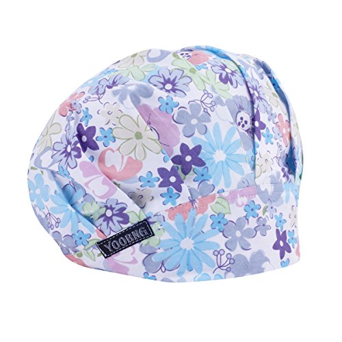 YOOBNG Women Scrub Bouffant Hat Cap Adjustable Classic Beauty Print Floral Cute One Set