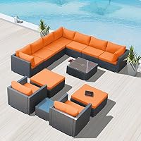 Sale Modenzi G13 U Outdoor Sectional Patio Furniture Espresso Brown Wicker Sofa Set Orange Diameter By 40 Inch