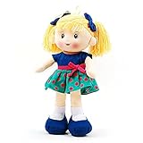 Linzy Charlie Rag Doll with Colored Top and Green Skirt/Polka Dots, Blue 16