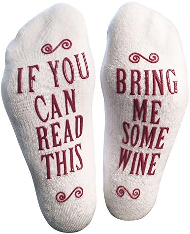Luxury Combed Cotton Bring Me Some Wine Novelty Socks - Perfect Hostess or Housewarming Gift Idea for Women, Unisex White Elephant Gift Idea for a Wine Lover, Birthday Present, Mother's Day Gift