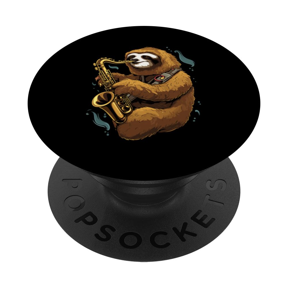 Saxophone Sloth Marching Band Saxophonist Jazz Music PopSockets Swappable PopGrip