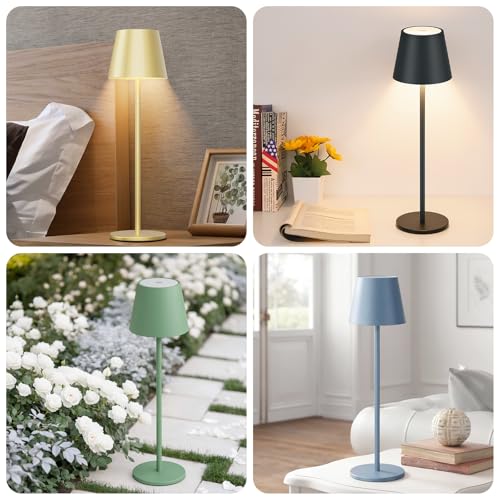Klighten 2 Pieces LED Dimmable Blue Wireless Desk Lamp, Rechargeable Indoor/Outdoor Battery Powered Table Lamp with USB-C, Warm Light 3000K, Aluminium, Waterproof IP54