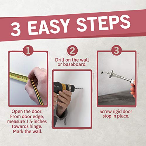 Jack N'Drill (3 â…›) Rigid Door Stop (12 Pack) - Rustproof Satin Nickel Solid Door Stopper w/Durable Rubber Tips | Protects Walls & Doors from Damage | Great for Office & Home