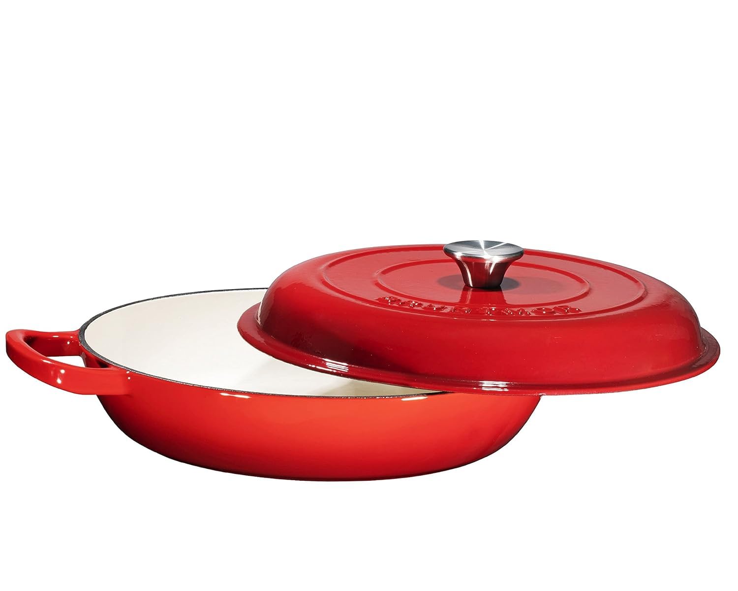 Bruntmor 3.8 Quart Dutch Oven Pot with Lid - Enameled Cast Iron Paella Pan - Ceramic Coated Cast Iron Braiser Pan for Baking, Braising, Roasting, Slow Cooking, and Stovetop Use - Gradient Red