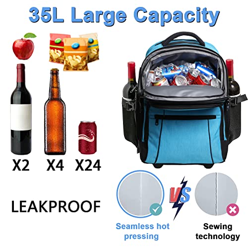 Cooler Backpack with Wheels, 30 Cans Insulated Rolling Cooler Bag