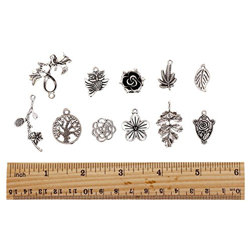 KeyZone Wholesale 100 Pieces Tibetan Silver Plated Mixed Jungle Animal Plant Charms Pendants DIY for Jewelry Making and Crafting