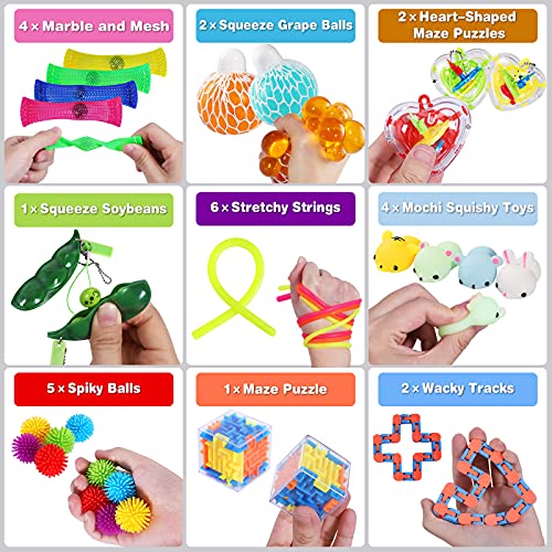 Max Fun 36 Pack Sensory Fidget Toys Set Bundle Stress Relief Anti-Anxiety Tools Toys for Kids Adult Children Figetget Toys Set Autistic ADHD Fidgets Box, Squeeze Ball Bean Marble Mesh Wacky Track