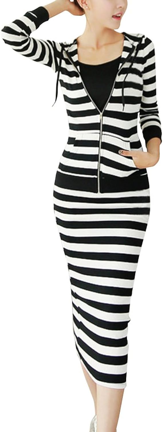 Amazon 品 セットアップ 上下セット スウェット スウェットセットアップ レディース ボーダー ボーダーセットアップ ジップアップ パーカー マキ アンサンブル 通販