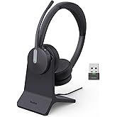 Yealink BH70 with Stand Wireless Bluetooth Headset with Microphone for Work, up to 35h Talking Battery Life, 3 Noise Cancellation Mics, Teams Certified, ≤90min Fast Charging, NO Power Adapter Needed