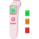 No-Touch Thermometer for Adults, Kids, Babies, 1-Sec Fast Accurate (Pink) | Fever Alarm, Large LCD with 3-Color Backlight, Silent Mode, 35-Reading Memory, Forehead &amp; Object Mode, for Home &amp; Clinic