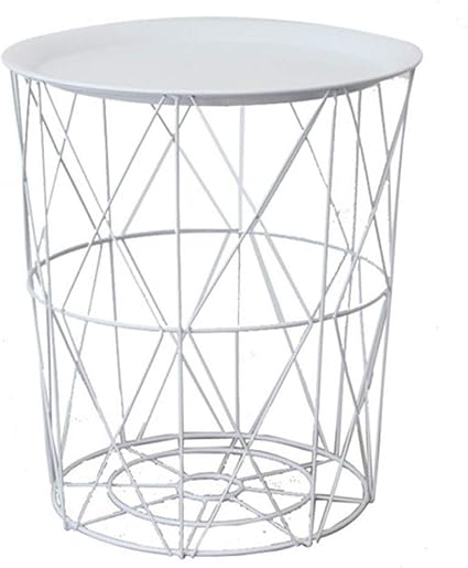 Panier De Rangement Rond Blanc Pour Table D Appoint En Metal Presentoir Pour Table Basse De Salon Table De Chevet Table De Chevet Avec Plateau Cadre En Fer Amazon Fr Cuisine Maison