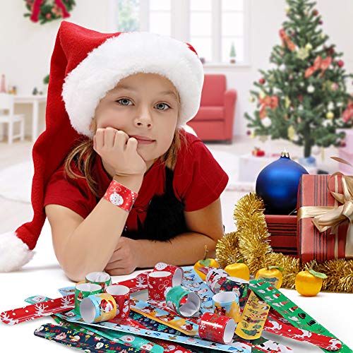 image for ThinkMax Christmas Slap Bracelets Party Favors Pack Colorful Retro Sla