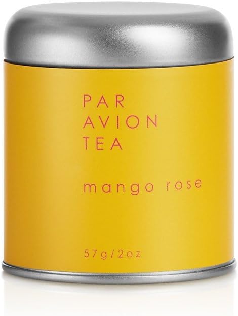 Par Avion Tea Mango Rose - Exotic Blend of Green, White, and Oolong Tea With Lush Mango And Yellow Rosebuds - Small Batch Loose Leaf Tea in Artisan Tin - 2 oz