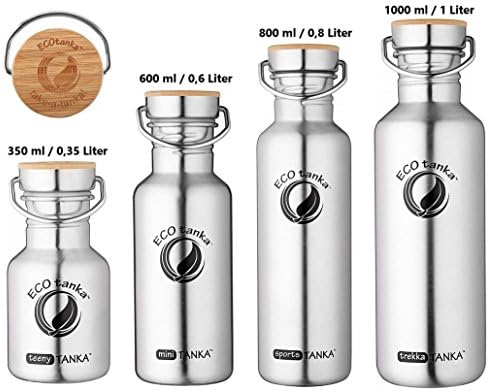 ECOtanka, Stainless-Steel Water-Bottle, 350ml/12oz - 600ml/20oz - 800ml/27oz - 1000ml/35oz, Bamboo-Steel-Lid, BPA-free, ecological, sustainable