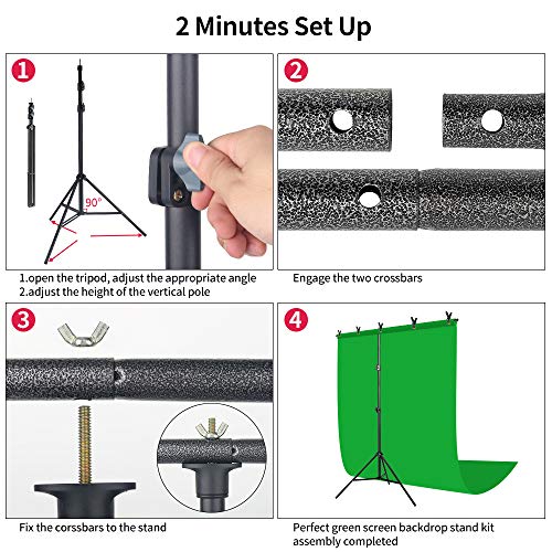 JEBUTU 5X6.5ft Green Screen Backdrop With Stand Kit With TShape
