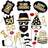 50th Birthday Photo Booth Props - Fabulous Fifty Party Decoration Supplies For Him &Her, Funny Fiftieth Bday Photobooth Backdrop Signs For Men And Women, Black And Gold Décor Ideas - 34 Pieces