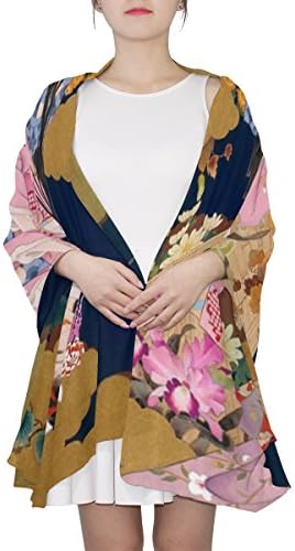 Ethel Ernest Womens Silk Scarf Beautiful Japanese Geisha Girl Lightweight Shawl Soft Long Scarves