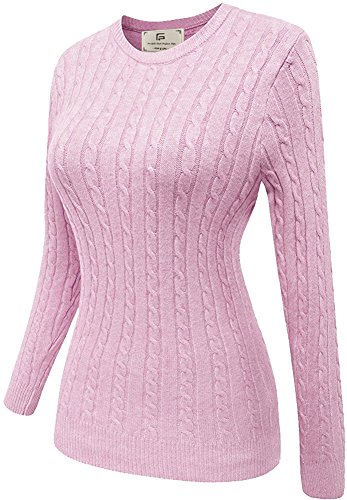 Women Winter Soft Slim Fit Knitted Foldover Long Sleeve Crew-Neck Sweatshirt Pullover Tunics Sweater Tops Pink Medium