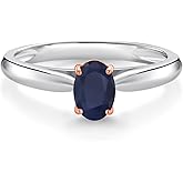Gem Stone King 2-Tone 10K Gold Gemstone Birthstone Solitaire Engagement Ring For Women | Oval 6X4MM | Wedding Engagement Anniversary Promise Ring For Women | Available In Size 5, 6, 7, 8, 9