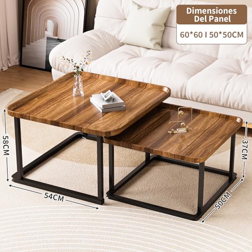SIMPLE HOGAR Mesa de Centro para Sala, Mesa Auxiliar Cuadrada de 2 Piezas - Mesa Auxiliar pequeña para Sala de Estar Mesa de Centro Moderna Adecuada para Salas de Estar, Oficina(Color Vintage)