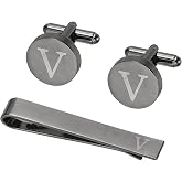 PATIKIL Cuff Links Mens, Initial Tie Clip and Cufflinks Set for Men Classic 26 Letters Cuff Links Set for Business Wedding Anniversary