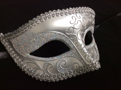 His (Silver) & Hers(white) Masquerade Couples Venetian Design Masks - 2 Piece Silver Colored Set - Perfect Couple Mardi Gras Queen Party Halloween Ball Prom