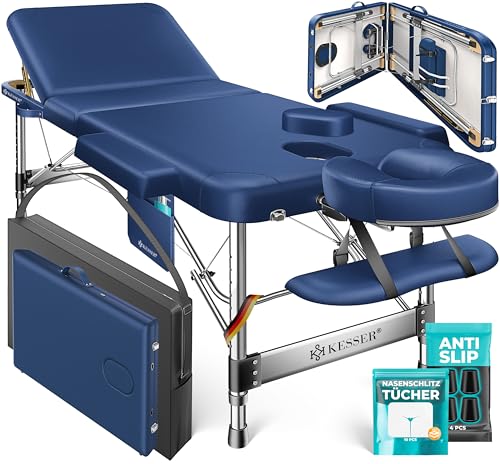 KESSER® Massageliege 3 Zonen bis 250kg, Massagetisch klappbar, verstellbar, tragbarer Koffer, Kosmetikliege, Therapieliege, Zubehör, Alu-Kopfstütze, A