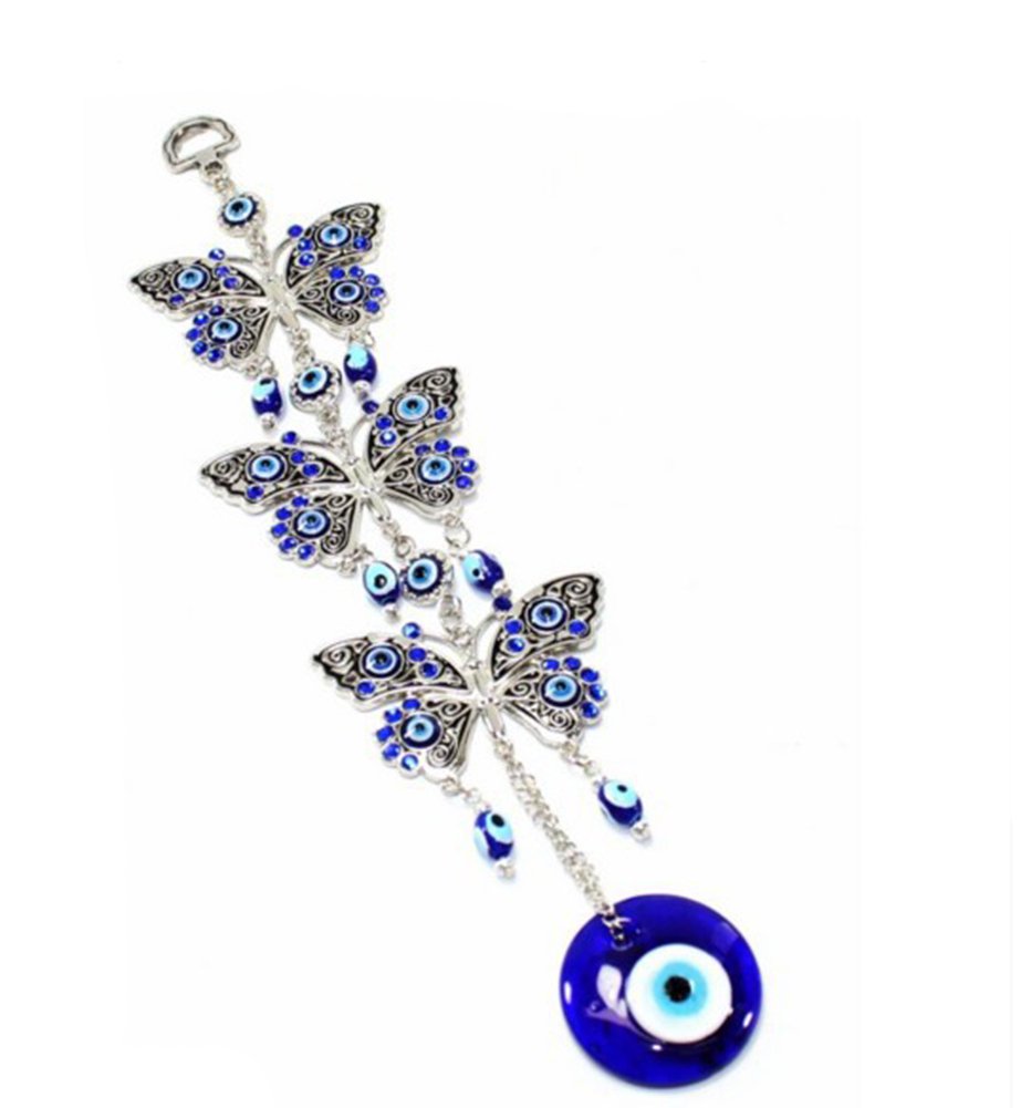Turkish Blue Evil Eye Butterfly Wall Hanging Decoration Ornament (3 butterfly-flower)