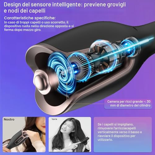 BUJIYI Automatic Curling Iron, Curling Iron, 4 Adjustable Temperature Settings, 3 Heating Time Options, 360° Swivel Anti-Tangle Cable (Black)