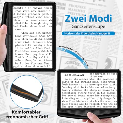 6 x Magnifying Glass with Light, Reading Magnifier for Seniors, Large, Rechargeable Dimmable LED Handheld Magnifier, Lightweight Book Magnifier for Reading Newspapers, Small Print, Ideal Magnifying