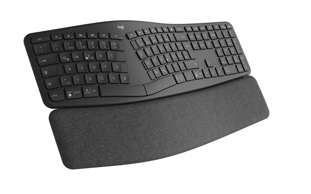 Logitech ERGO K860 - Wireless ergonomic keyboard with split buttons, wristwear and support for natural tap - Windows / Mac, Bluetooth, USB receiver, QWERTZ layout graphite