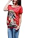 Allegra K Women Short Sleeve Portrait Pattern Tunic Top Bright Red L