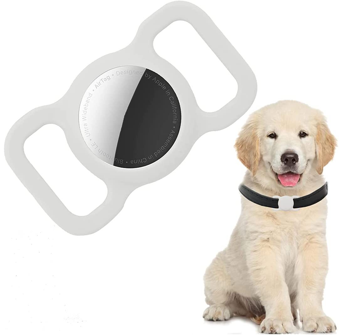 PKQTOP Silicone Protective Case Compatible with Apple Airtag GPS Finder Dog Collar, Pet Loop Holder for Apple Air Tags, Slide On Sleeve Compatible with Apple Airtags (White)