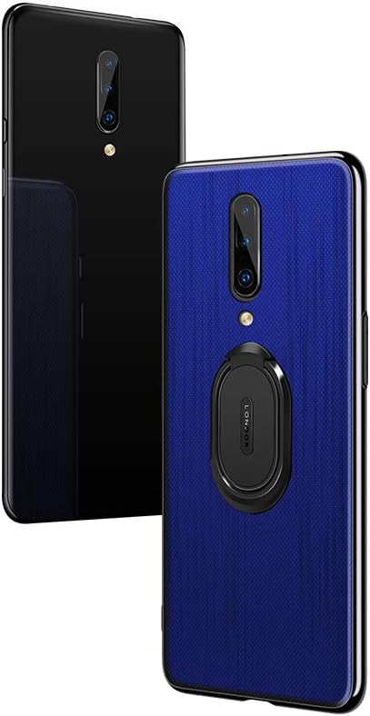 Pacyer Case Compatible with OnePlus 7 Pro Cover, Plaid Cloth TPU Case Cover Rotating Ring Kickstand Compatible with Magnetic Car Mount Function Soft Edges Protective Case Shell (Blue)