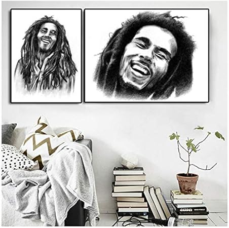 Lanruru Reggae Bob Marley Arte de pared en blanco y negro Lienzo