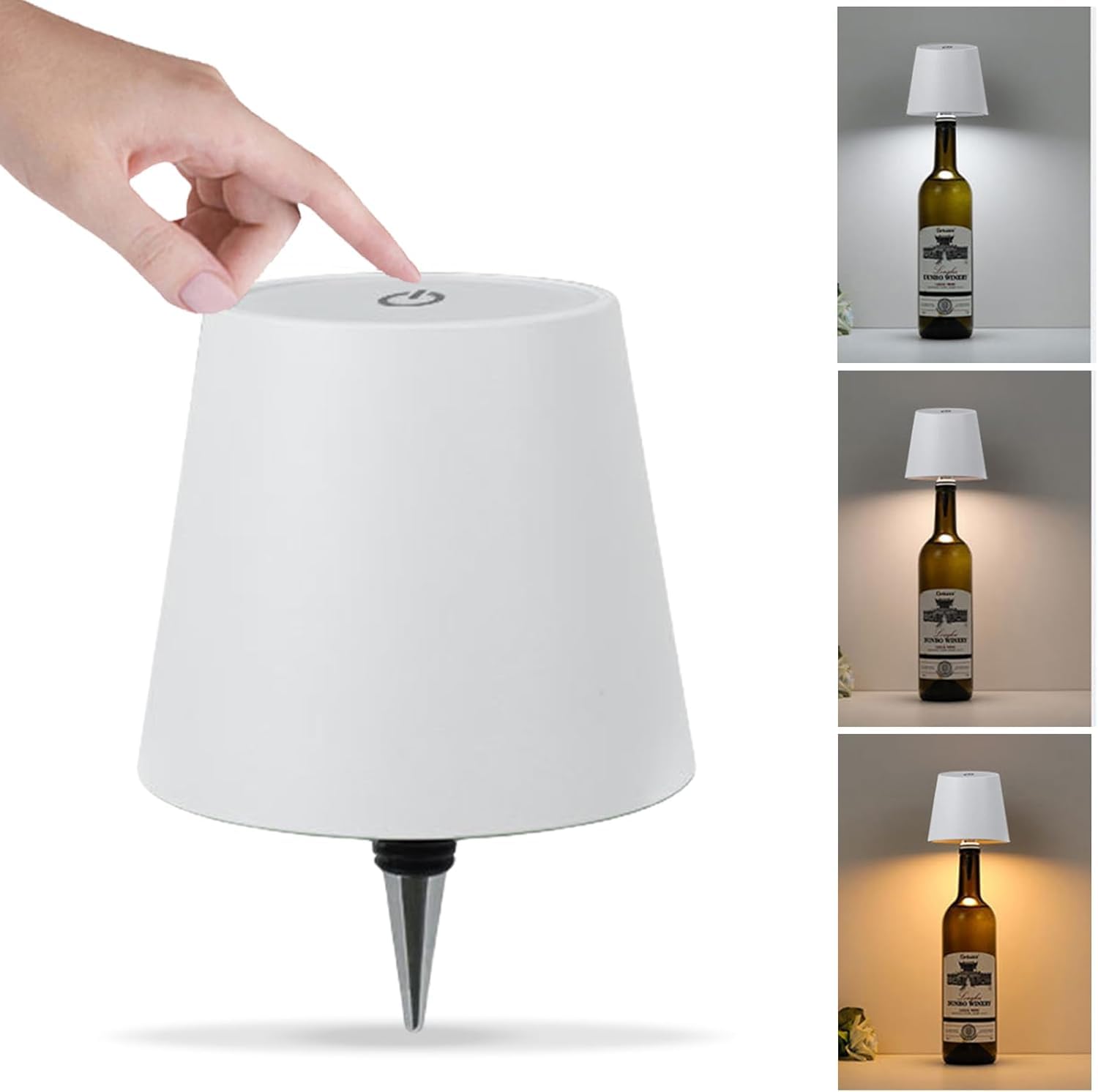 Asslye Pridola Wireless Bottle Lamp, 3 Color Stepless Dimming, Touch Control Wine Lampshade, Rechargeable for Bars Restaurants (White)