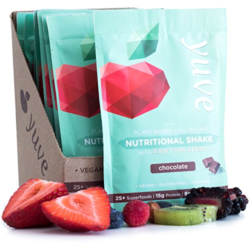 Yuve Vegan Protein Powder with Superfoods - Award Winning Taste - Complete Nutritional Shake - Natural Greens, Plant Based, Non-GMO, Gluten, Dairy, Soy & Lactose Free (Chocolate) 10-Pack(35.5g)