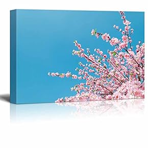 Canvas Prints Wall Art - Japanese Cherry Blossoms in The Clear Blue Sky | Modern Wall Decor/Home Decoration Stretched Gallery Canvas Wrap Giclee Print. Ready to Hang - 12" x 18"
