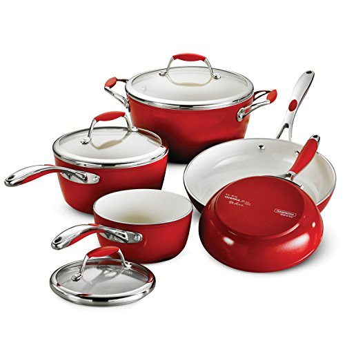 Click Here to See More Images Tramontina 80110/201DS Gourmet Ceramica Deluxe Cookware Set, PFOA- PTFE- Lead and Cadmium-Free Ceramic Exterior & Interior, 8-Piece, Metallic Red, Made in Italy
