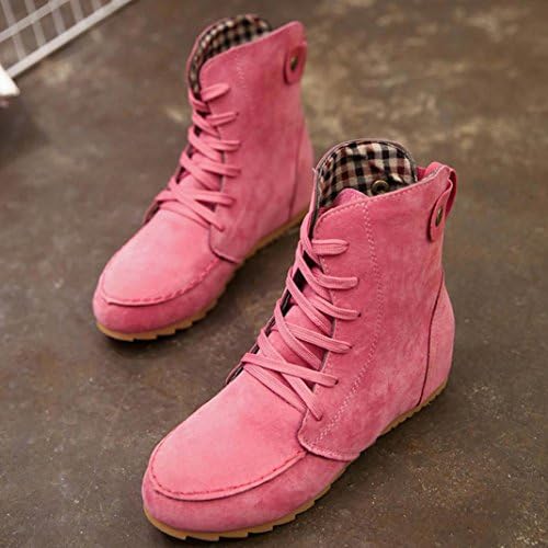 TOPUNDER Women Flat Ankle Snow Motorcycle Boots Female Suede Leather Lace-Up